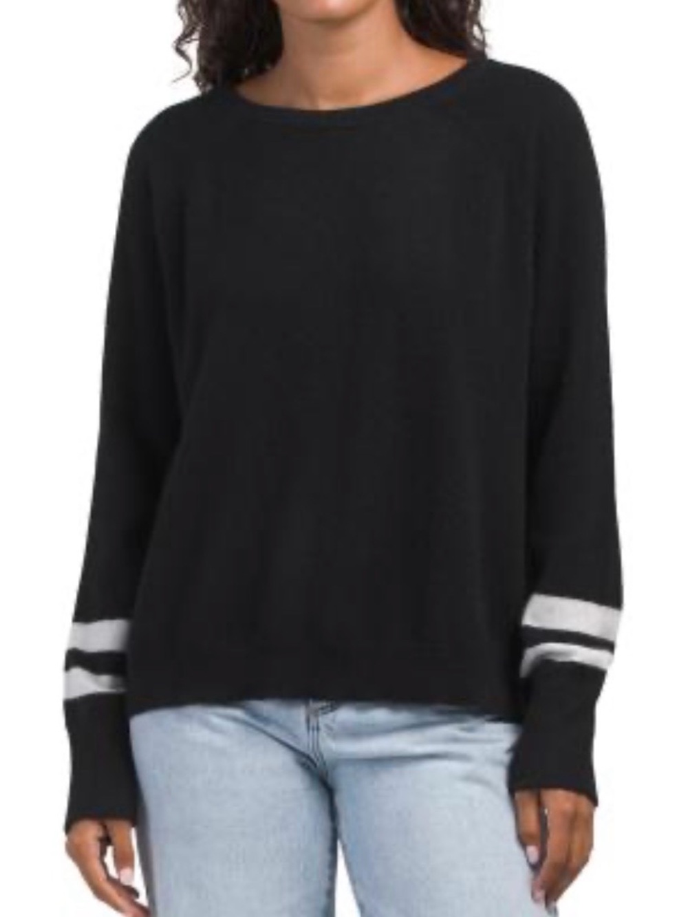 White and Warren Black Cashmere Crewneck Sweater with White Stripe size 25